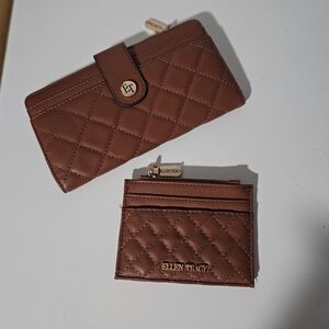 Ellen Tracy Quilted Brown Wallet and Card Holder